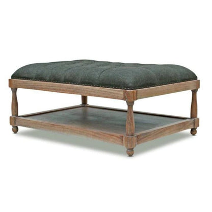 Upholstered Mindy Wood Ottoman - Raven Fabric  - House of Hyne