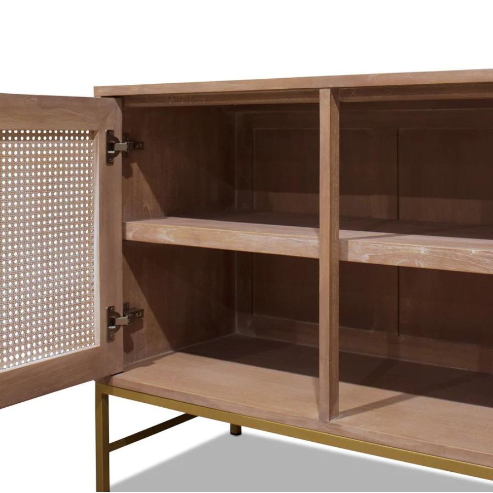 Mala Timber And Rattan 3 Door Buffet - Gold - Notbrand