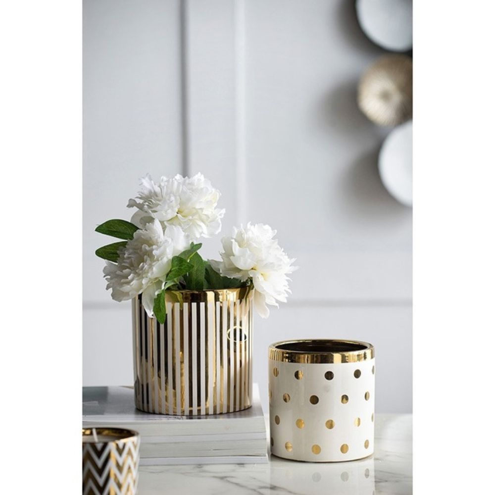 Navya Ceramic Polka Dots Planter - Golden - Notbrand