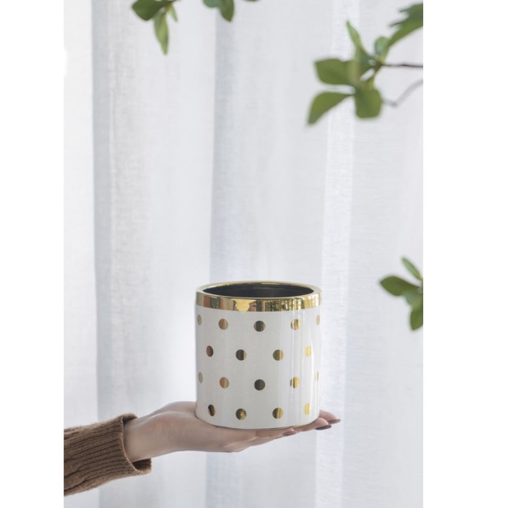 Navya Ceramic Polka Dots Planter - Golden - Notbrand