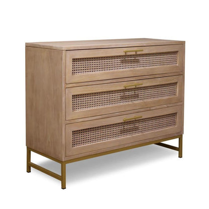 Mala Timber and Rattan Lowboy Chest with 3 Drawers - House of Hyne