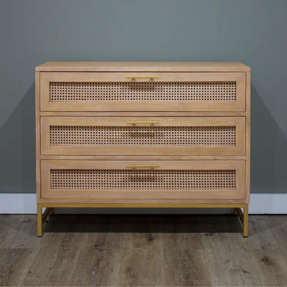 Mala Timber and Rattan Lowboy Chest with 3 Drawers - House of Hyne