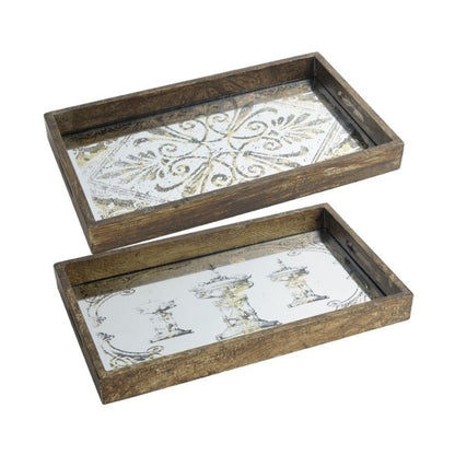 Set of 2 Antique Mirror Rectangular Trays - Notbrand