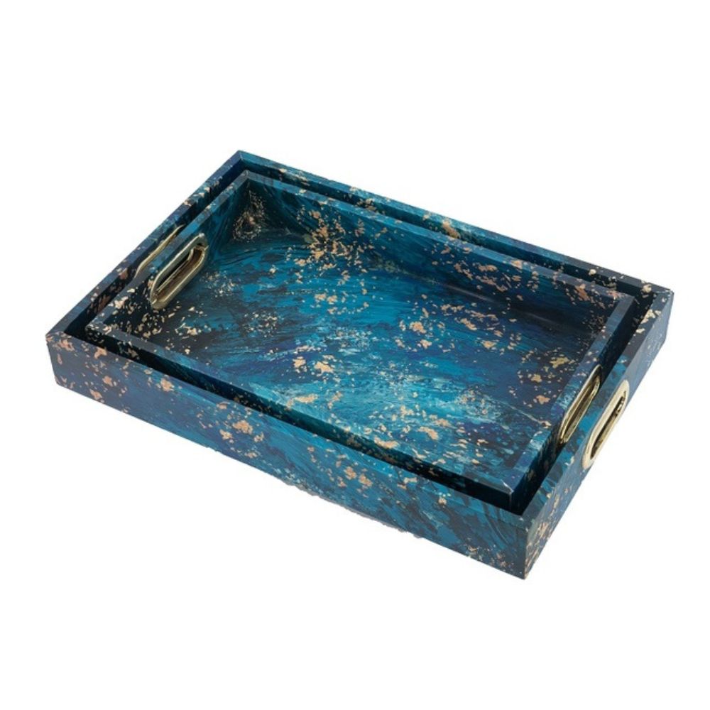 Set of 2 Blue Decorative Trays - Notbrand