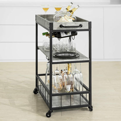 Odorala Metal 3 Tiers Kitchen Serving Trolley with Wine Rack - Grey - Notbrand