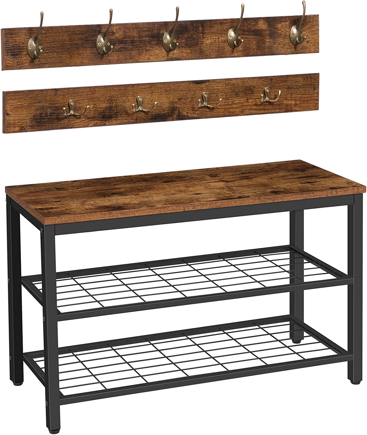 Shoe Rack with Coat Hooks - Brown - HouseofHyne