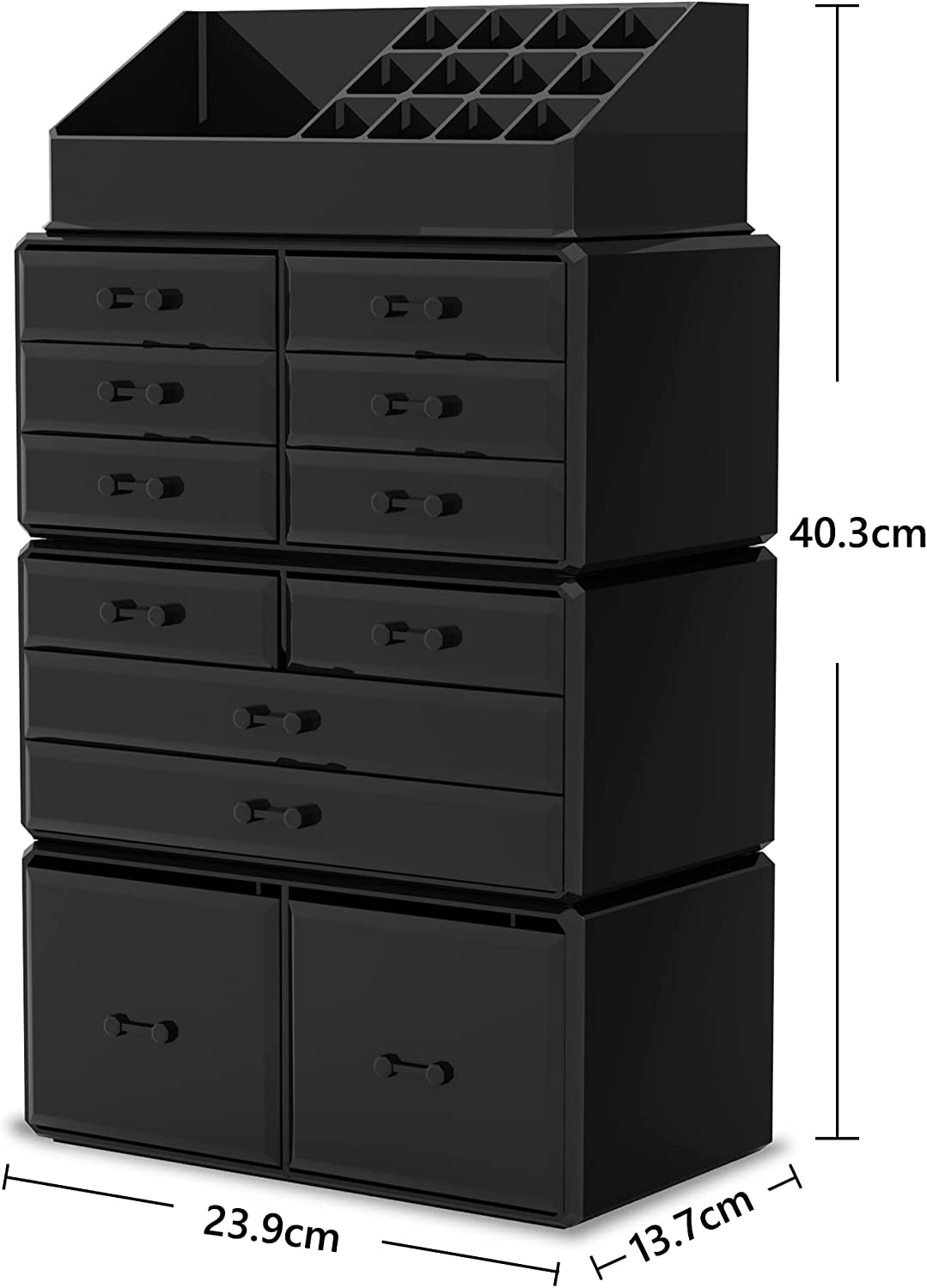 Helzuc 12 Drawers Makeup Cosmetic Organizer Storage Box - Black - Notbrand