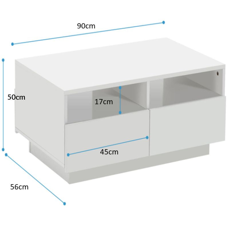 High Gloss White LED Coffee Table With 4 Drawers - Notbrand