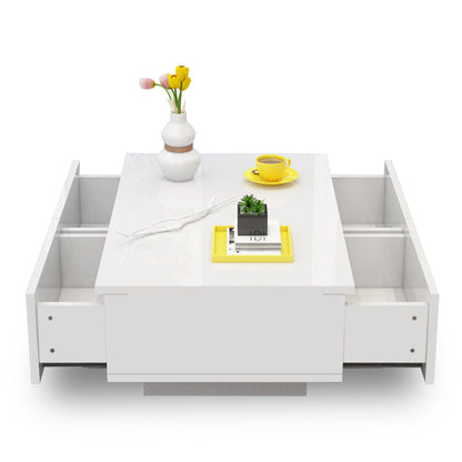 High Gloss White LED Coffee Table With 4 Drawers - Notbrand