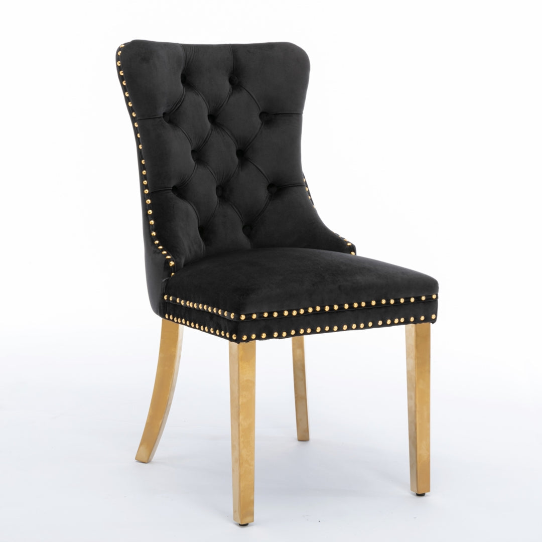 Aaden Velvet Dining Black Chairs with Golden Metal Legs Set - 2 Pieces - Notbrand