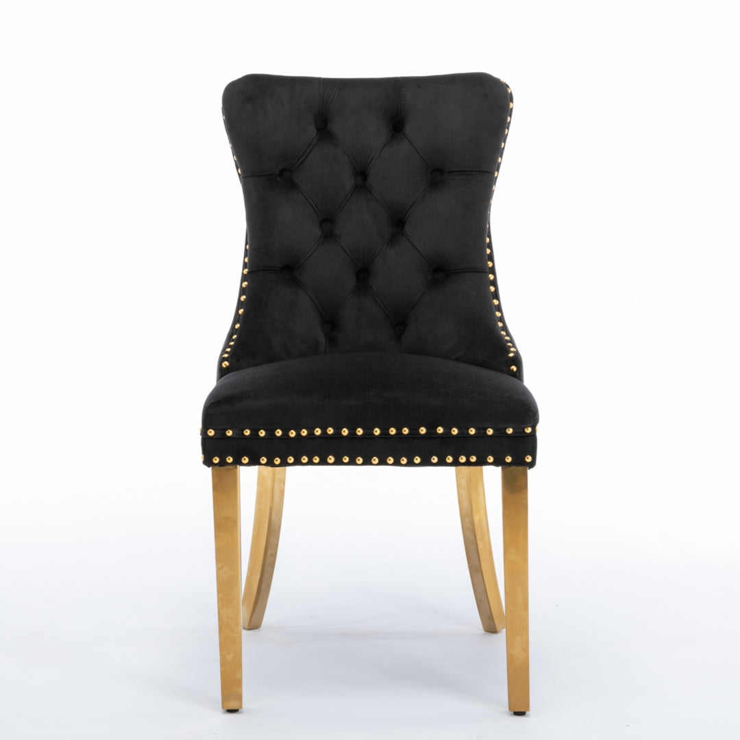 Aaden Velvet Dining Black Chairs with Golden Metal Legs Set - 2 Pieces - Notbrand