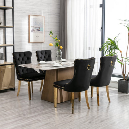 Aaden Velvet Dining Black Chairs with Golden Metal Legs Set - 2 Pieces - Notbrand