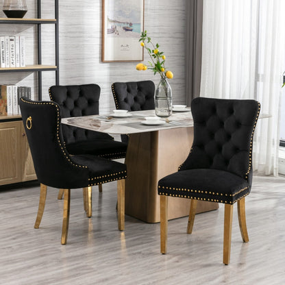 Aaden Velvet Dining Black Chairs with Golden Metal Legs Set - 2 Pieces - Notbrand