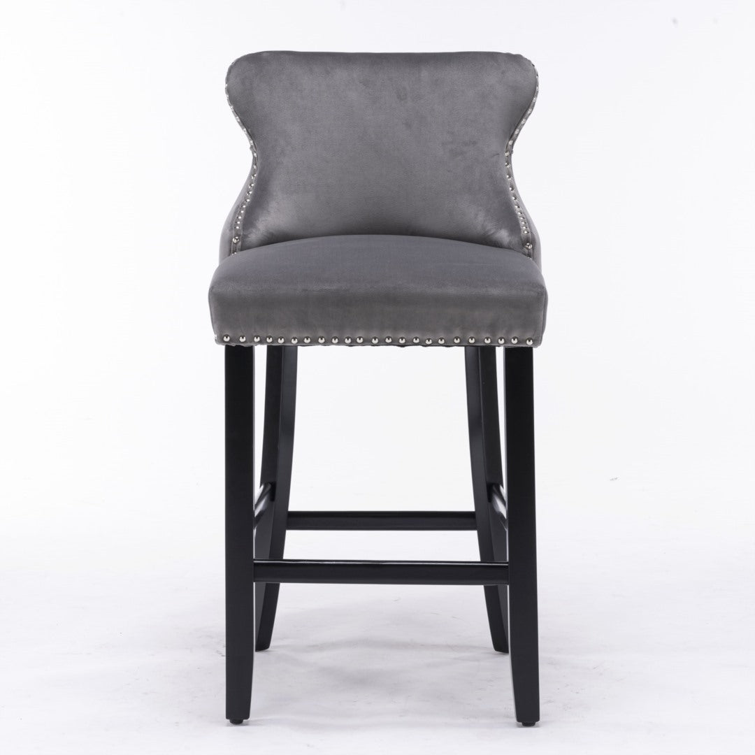 Acorn Button Tufted Velvet Upholstered Bar Stool in Grey - Set of 2