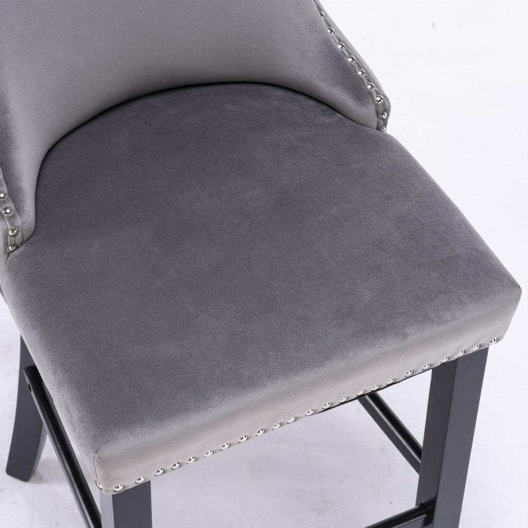 Acorn Button Tufted Velvet Upholstered Bar Stool in Grey - Set of 2