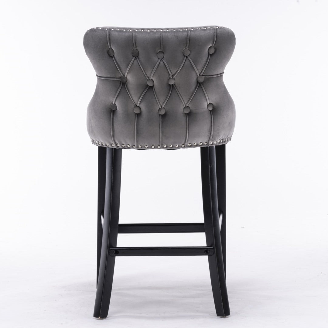 Acorn Button Tufted Velvet Upholstered Bar Stool in Grey - Set of 2