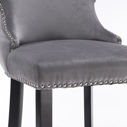 Acorn Button Tufted Velvet Upholstered Bar Stool in Grey - Set of 2