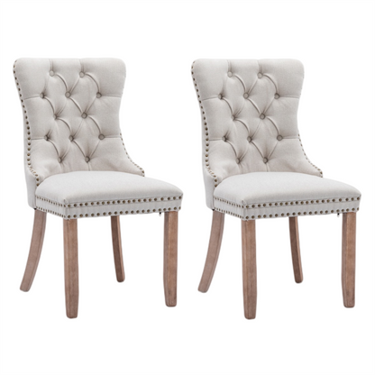 Aaden Button-Tufted Upholstered Linen Dining Chair - Beige