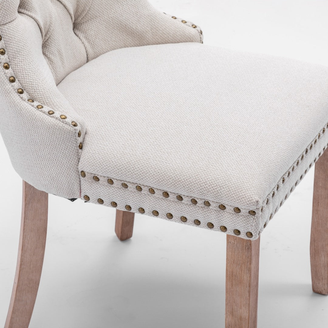 Aaden Button-Tufted Upholstered Linen Dining Chair - Beige