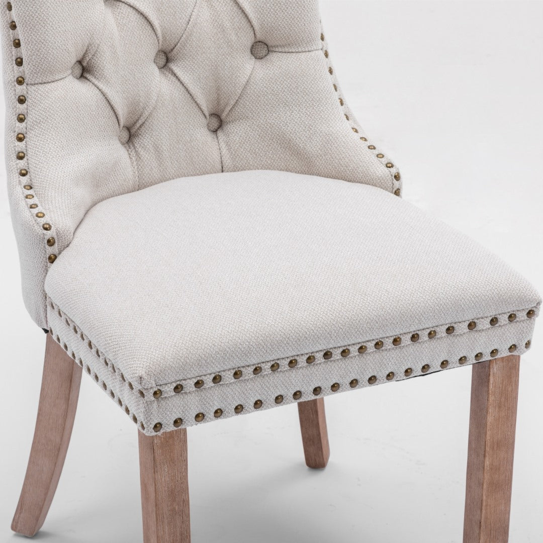 Aaden Button-Tufted Upholstered Linen Dining Chair - Beige