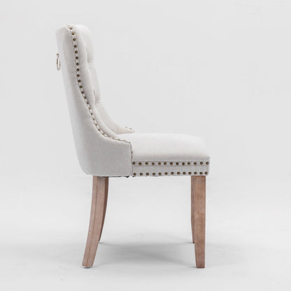 Aaden Button-Tufted Upholstered Linen Dining Chair - Beige