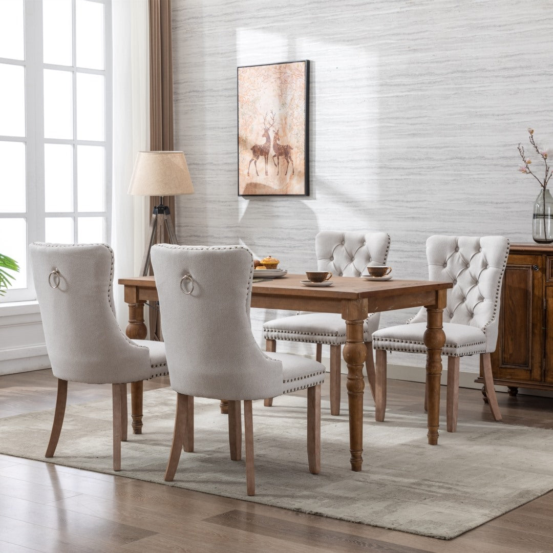 Aaden Button-Tufted Upholstered Linen Dining Chair - Beige