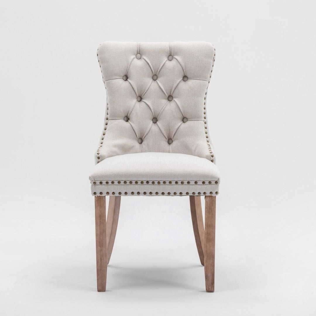 Aaden Button-Tufted Upholstered Linen Dining Chair - Beige