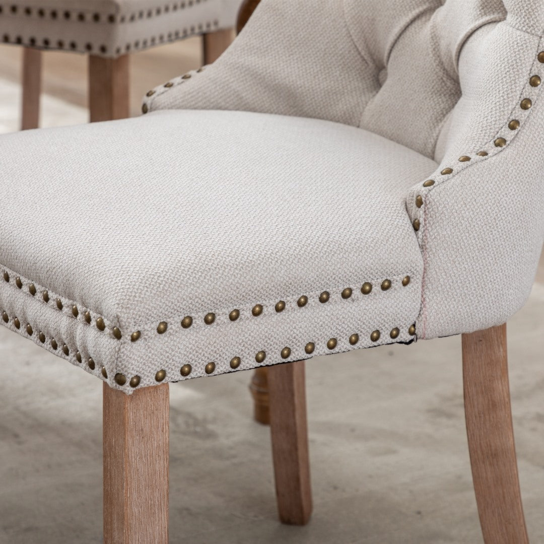 Aaden Button-Tufted Upholstered Linen Dining Chair - Beige