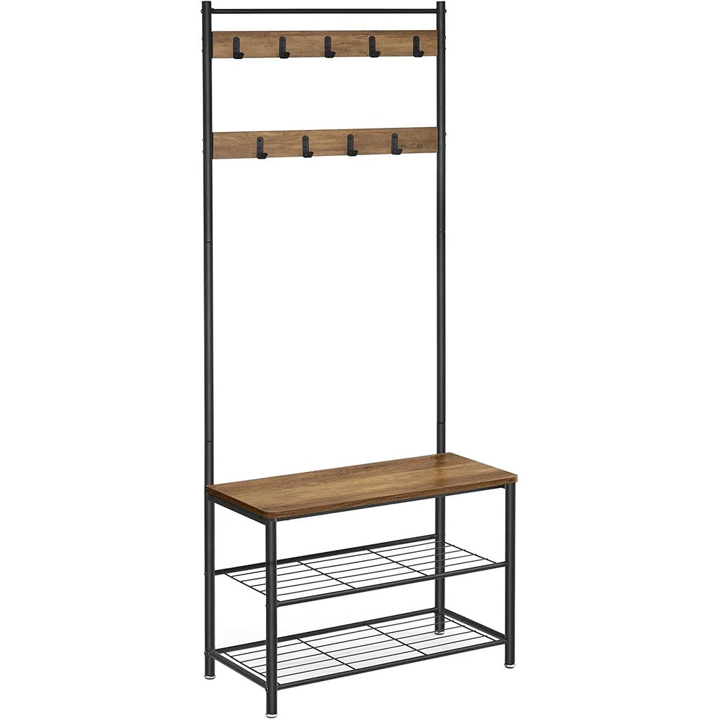 Vasagle 9 Hooks Coat & Shoe Racks - Walnut & Black - Notbrand