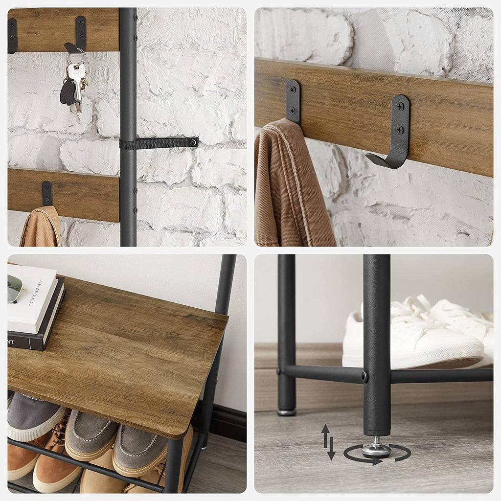 Vasagle 9 Hooks Coat & Shoe Racks - Walnut & Black - Notbrand