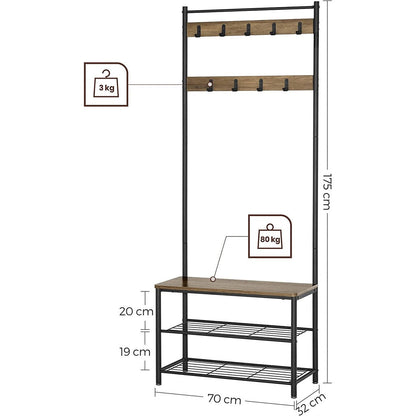 Vasagle 9 Hooks Coat & Shoe Racks - Walnut & Black - Notbrand