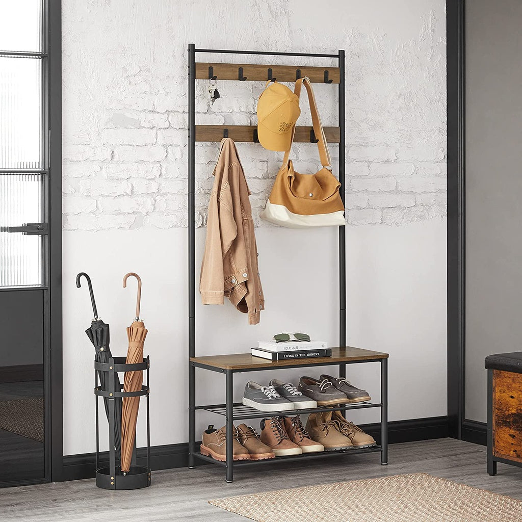 Vasagle 9 Hooks Coat & Shoe Racks - Walnut & Black - Notbrand