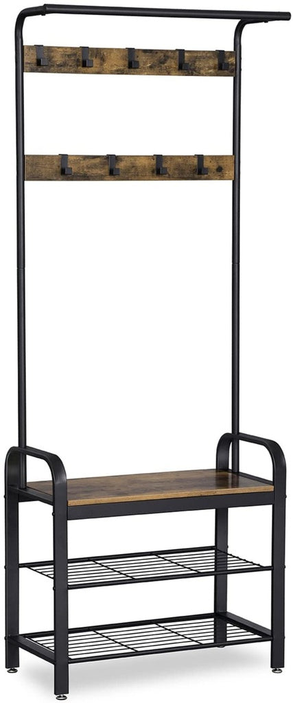 VASAGLE Coat Rack Stand Height 183 cm Rustic Brown and Black HSR40B - Notbrand