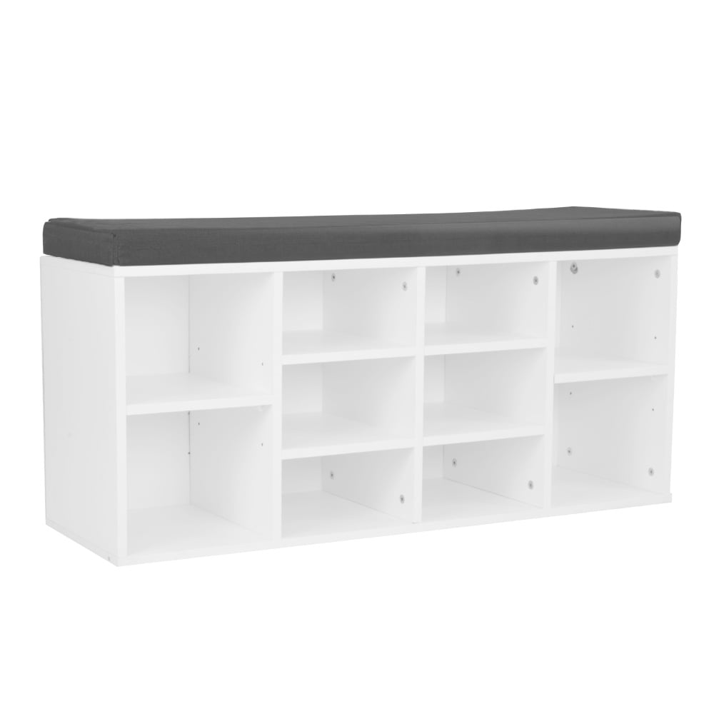 Sarantino Shoe Rack Cabinet Organiser Grey Cushion Sttol Bench Ottoman - 104 X 30 X 45 - White - Notbrand