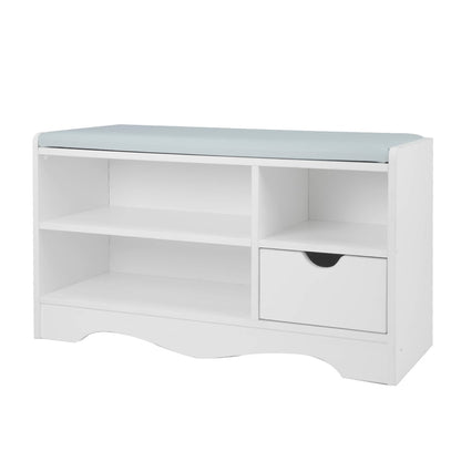 Sarantino Shoe Rack Cabinet Organiser Grey Cushion Stool Bench - 80 X 30 X 45 - White - Notbrand