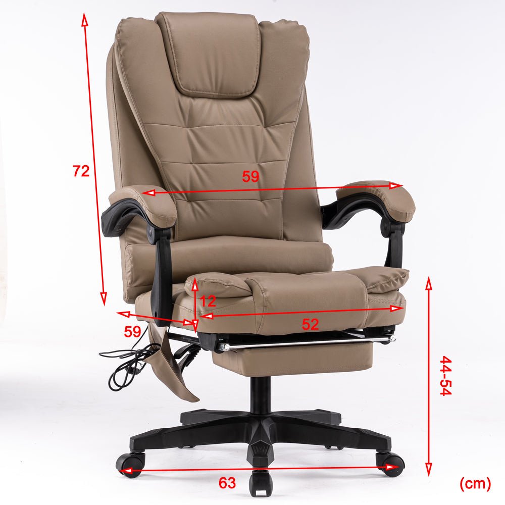 Robbie 8 Point Footrest Recliner Pu Leather Massage Chair - Khaki - Notbrand