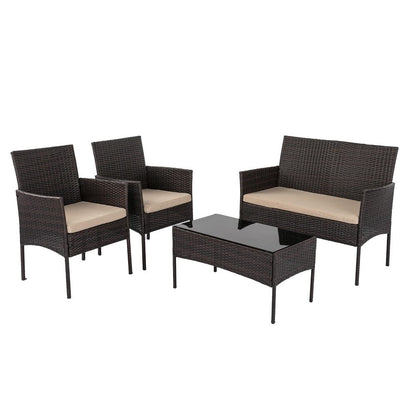 Bonzula 4 Seat Wicker Outdoor Lounge Set - 4 Pieces - Notbrand