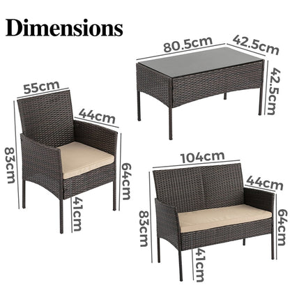 Bonzula 4 Seat Wicker Outdoor Lounge Set - 4 Pieces - Notbrand