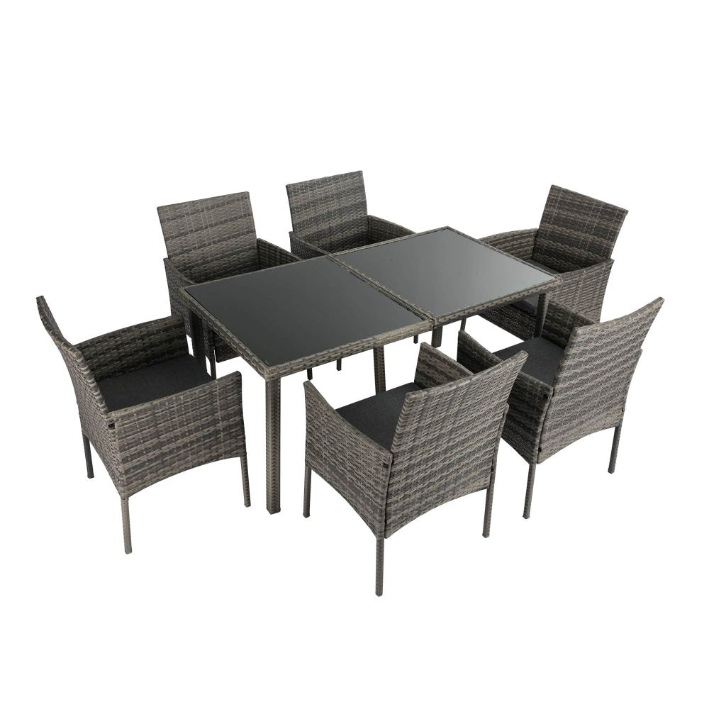 Grey Rural Style Outdoor Wicker 6-Seater Dining Set - House of Hyne