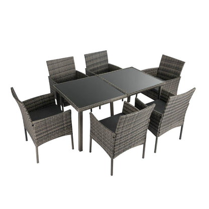 Grey Rural Style Outdoor Wicker 6-Seater Dining Set - House of Hyne