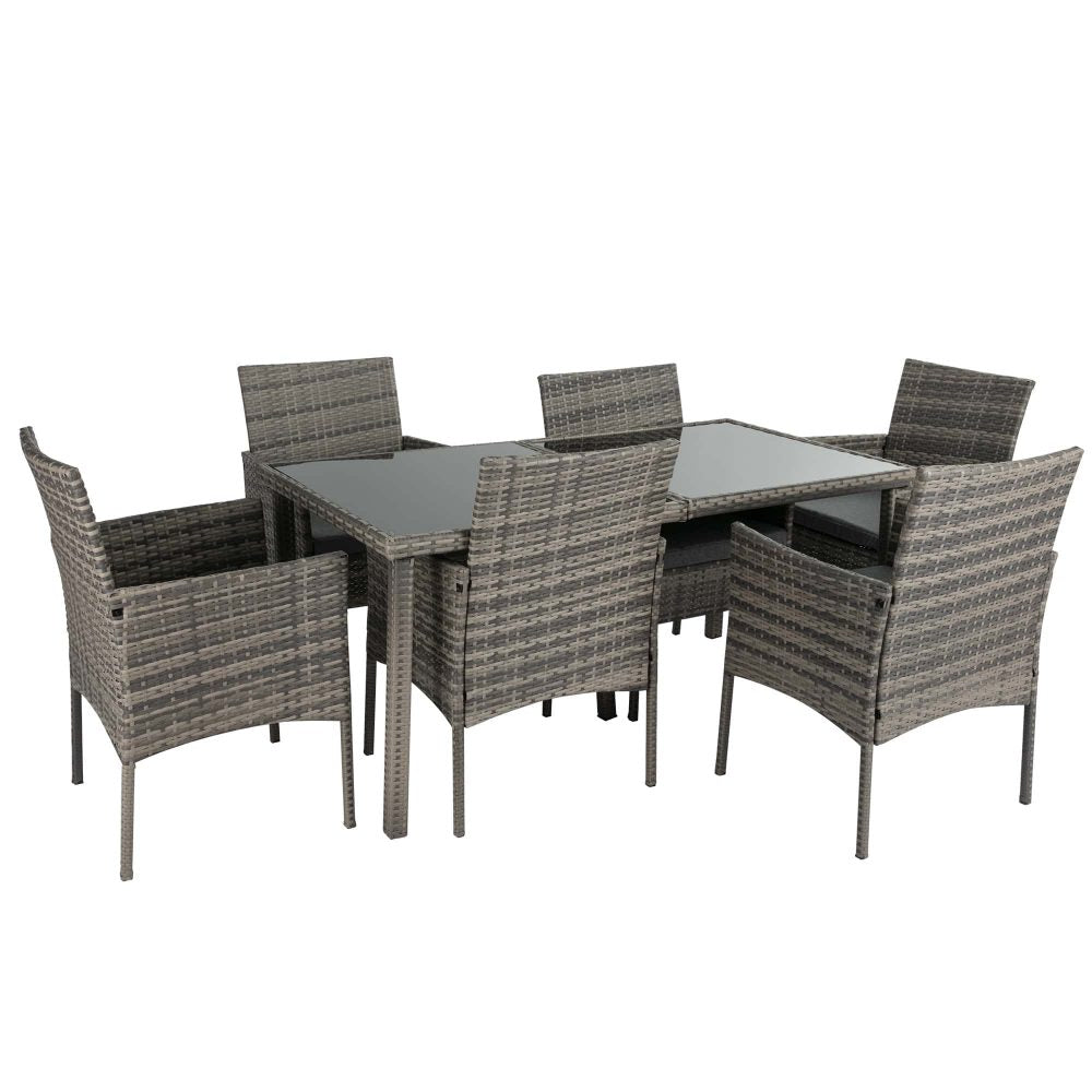 Grey Rural Style Outdoor Wicker 6-Seater Dining Set - House of Hyne