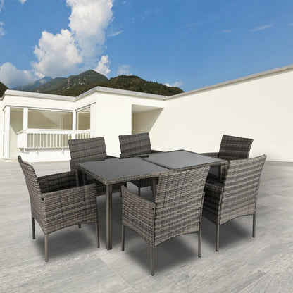 Grey Rural Style Outdoor Wicker 6-Seater Dining Set - House of Hyne