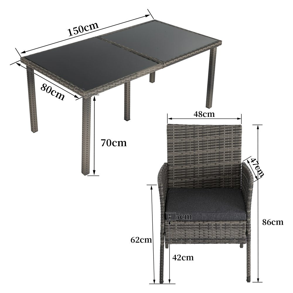 Grey Rural Style Outdoor Wicker 6-Seater Dining Set - House of Hyne