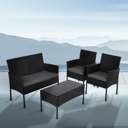 Altisblob 4 Seater Wicker Outdoor Lounge Set - Black - Notbrand