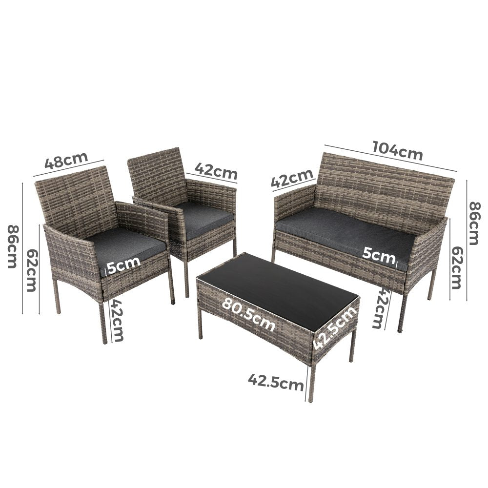 Altisblob 4 Seater Wicker Outdoor Lounge Set - Mixed Grey - Notbrand