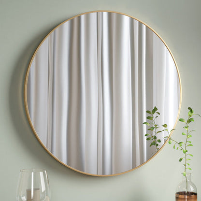 Metal Round Mirror in Gold - 100cm - Notbrand