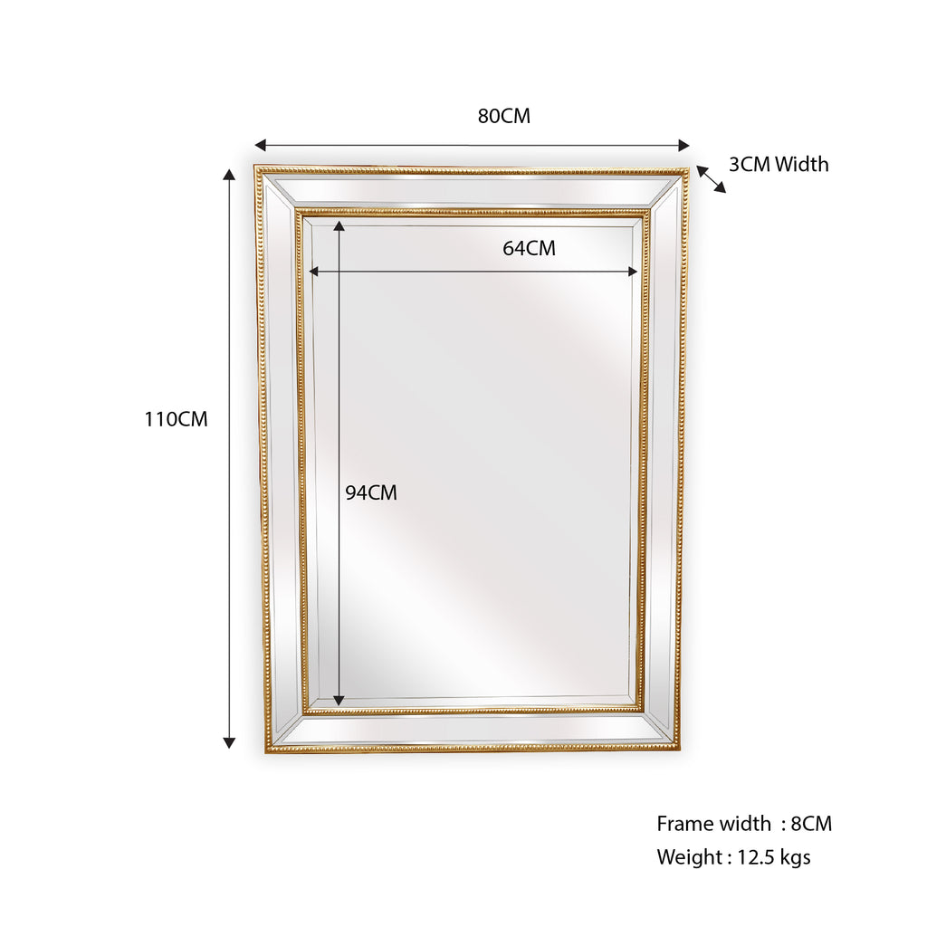 Gold Beaded Rectangle Framed Mirror - 110cm - Notbrand