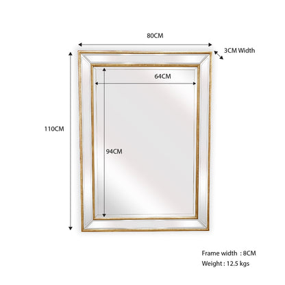 Gold Beaded Rectangle Framed Mirror - 110cm - Notbrand