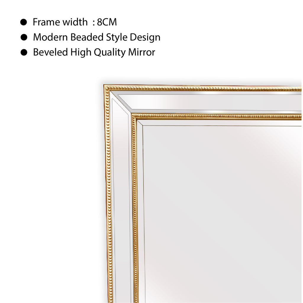 Gold Beaded Rectangle Framed Mirror - 110cm - Notbrand