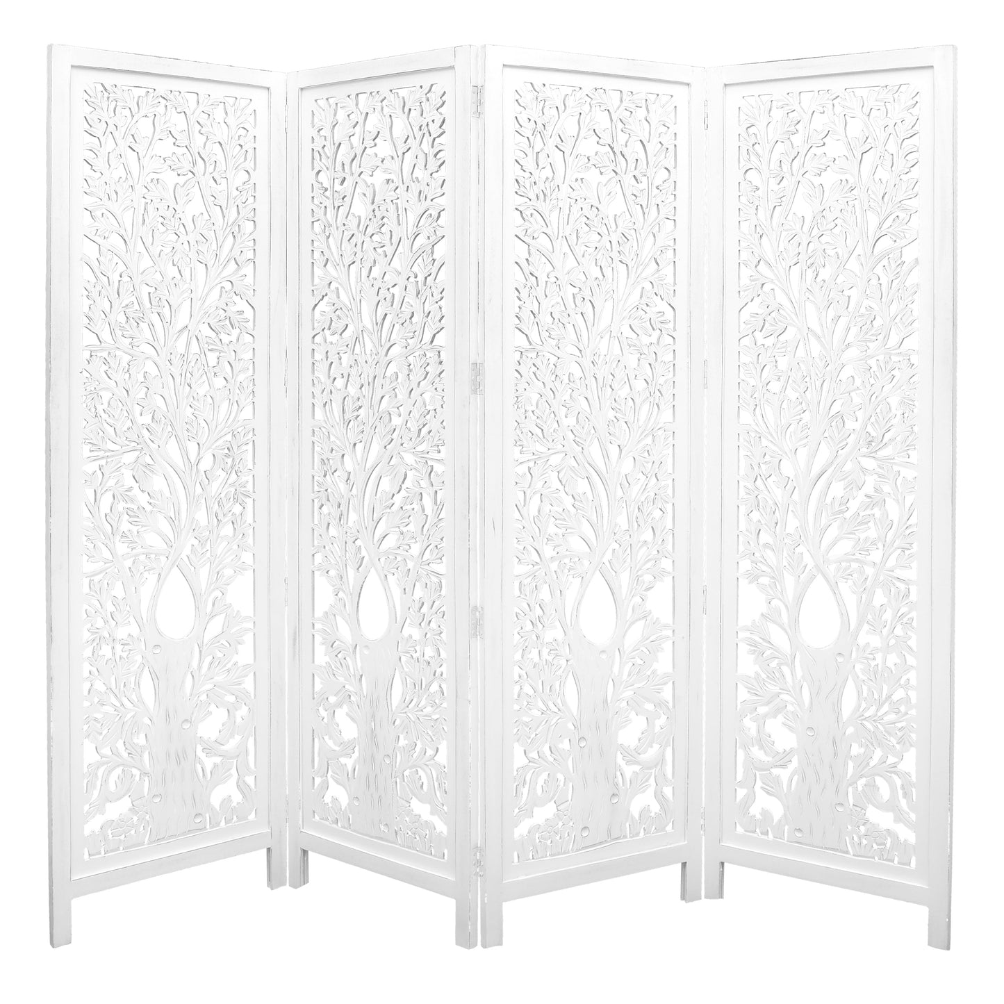 Iris 4 Panel Room Divider in Timber Wood - White - Notbrand